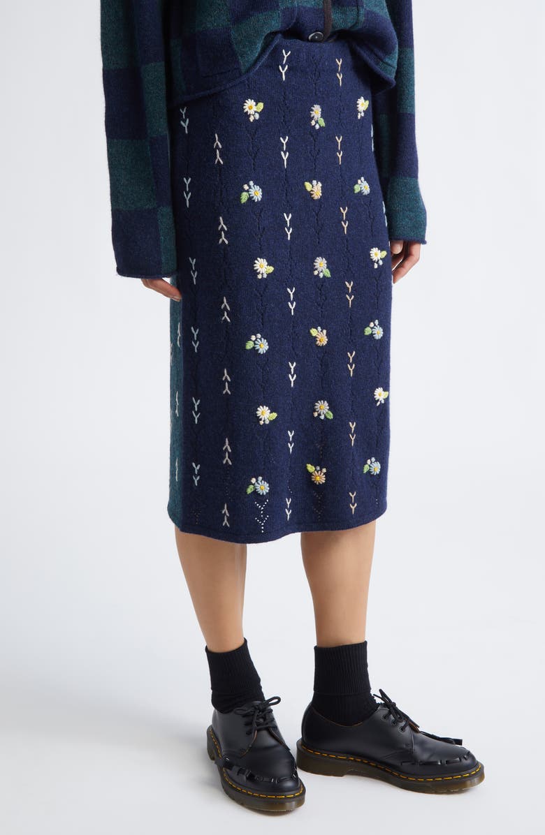 YanYan Daisy Lambswool Sweater Skirt, Alternate, color, Navy