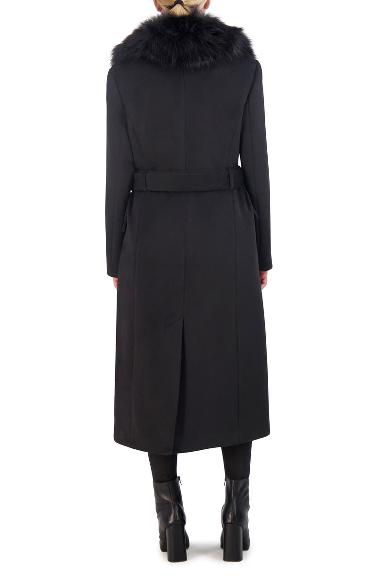 Cole Haan Signature Belted Faux Fur Collar Wool Blend Coat, Alternate, color,