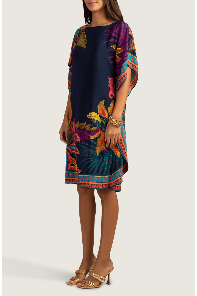 Global Elbow Sleeve Silk Shift Dress, Alternate, color, BLUE MULTI