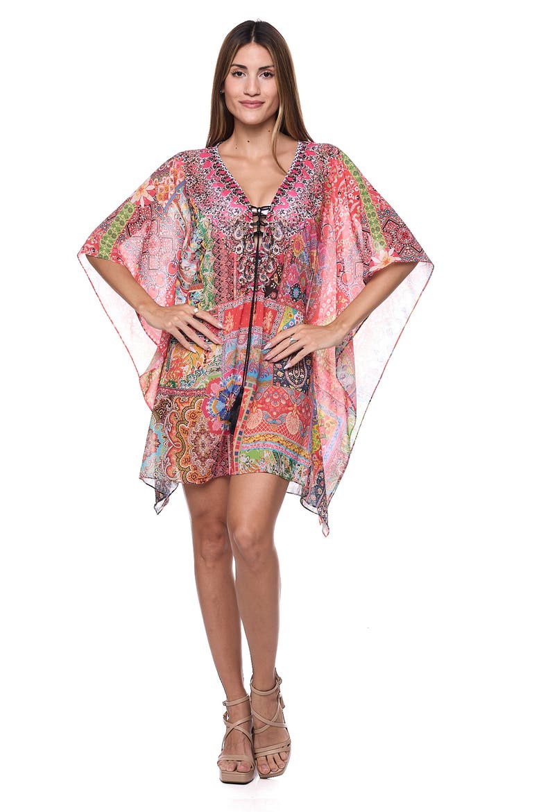 Lace-Up Cover-Up Poncho, Alternate, color, PINK