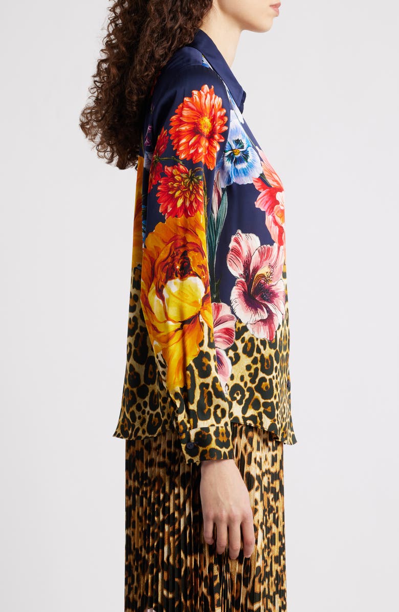 Elie Tahari The Madeline Sahara Desert Print Silk Blend Satin Button-Up Shirt, Alternate, color, 