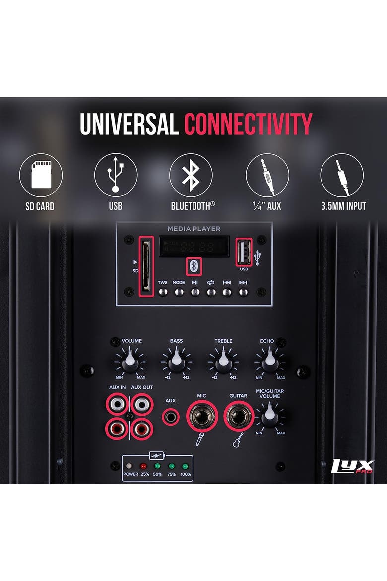 Rechargeable Battery PA Speaker, PA System W/Equalizer SD Slot & Built-in Bluetooth, Alternate, color, Black