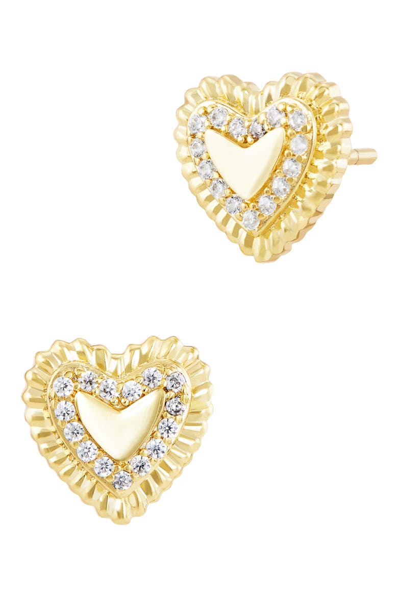 Beaded Pavé Heart Stud Earrings, Main, color, YELLOW
