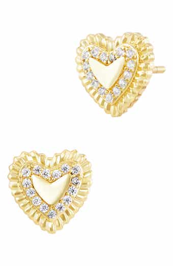 Beaded Pavé Heart Stud Earrings