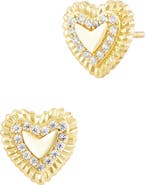 SAVVY CIE JEWELS Beaded Pavé Heart Stud Earrings