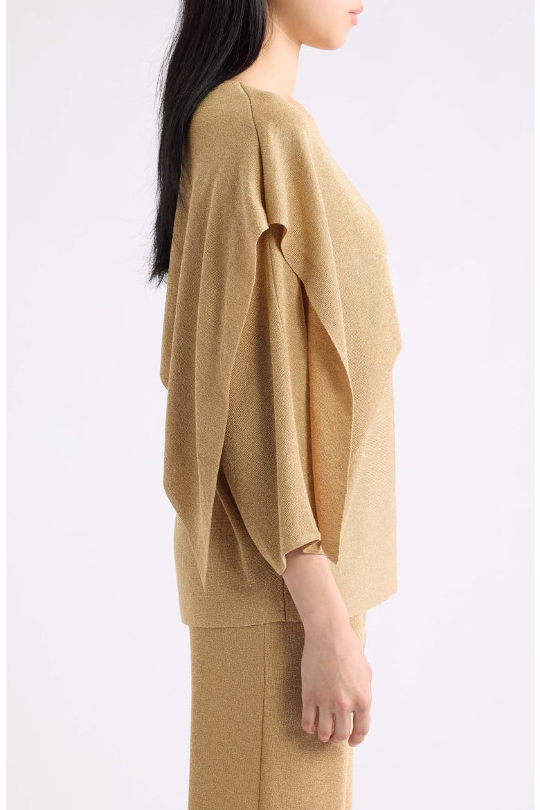 Asymmetrical Metallic Cape Sweater, Alternate, color, LIGHT GOLD