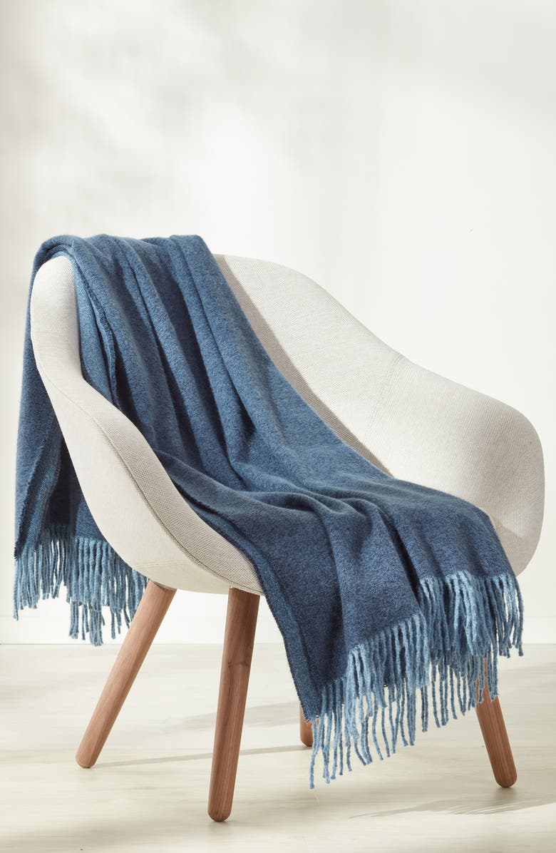 Nordstrom Woven Fringe Throw Blanket, Alternate, color, Navy Blue
