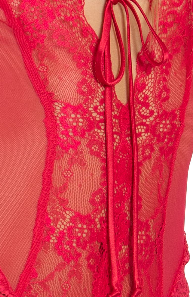 In Bloom by Jonquil Valerie Lace Thong Teddy, Alternate, color, Red