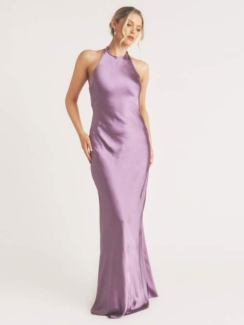 Six Stories Racer Neck Satin Bridesmaid Dress In Animal Print