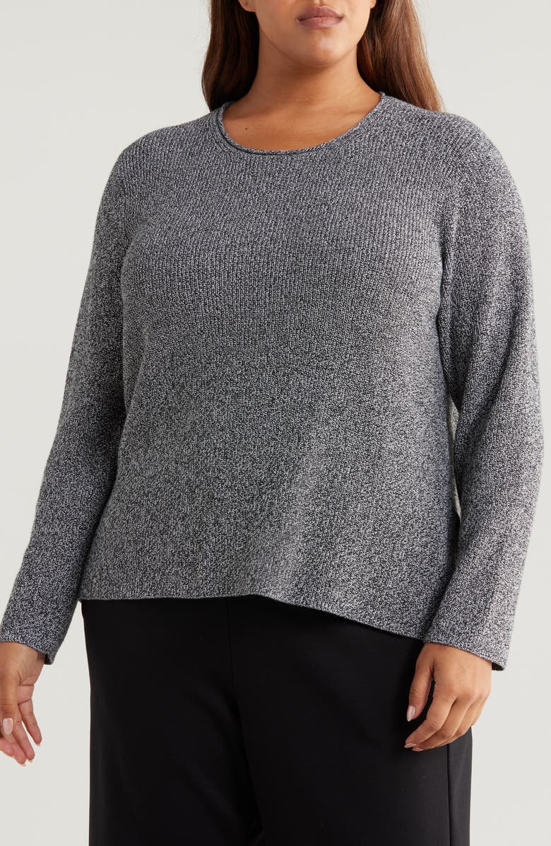 Eileen Fisher Marled Organic Cotton Roll Neck Sweater, Main, color, 