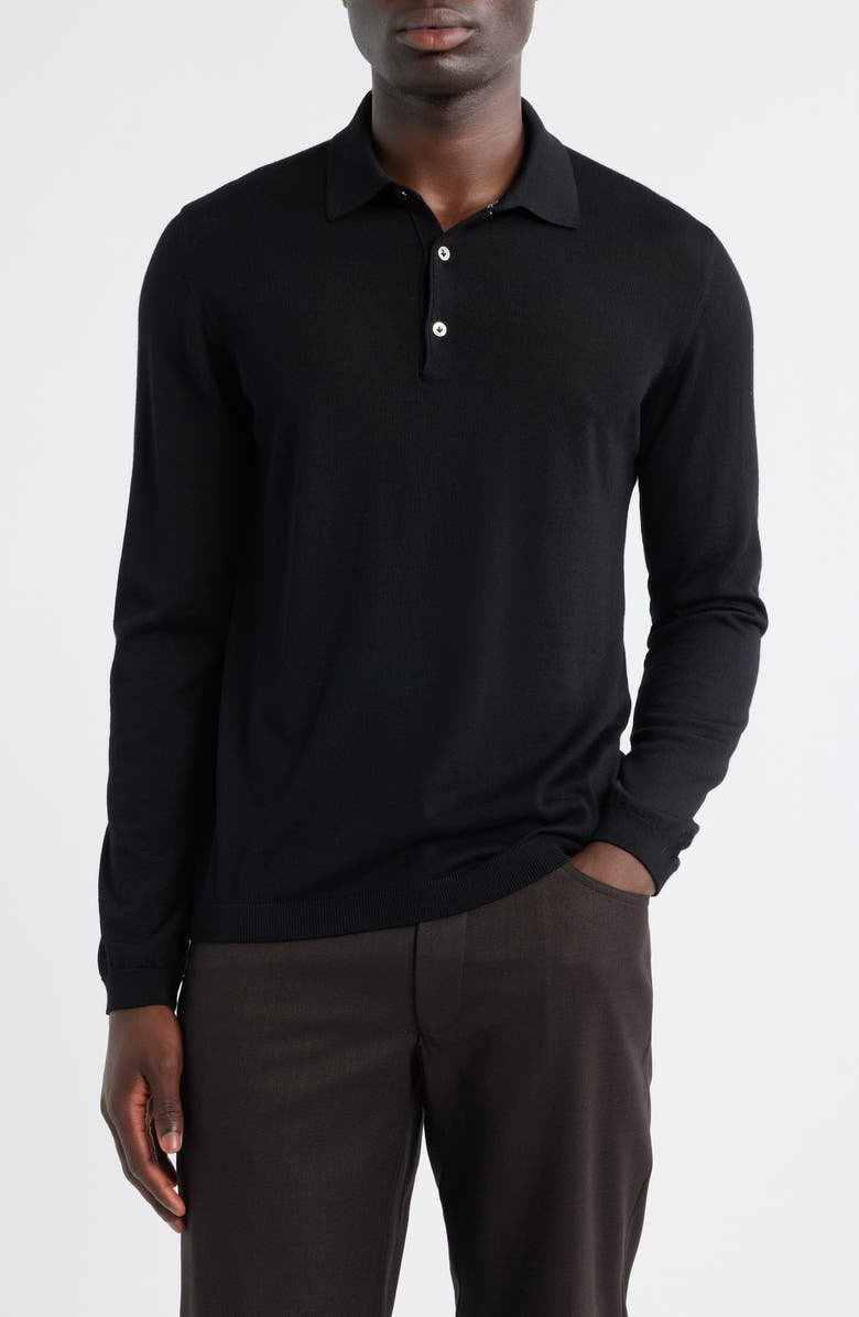 Jack Victor Long Sleeve Wool & Silk Polo Sweater, Main, color, Black