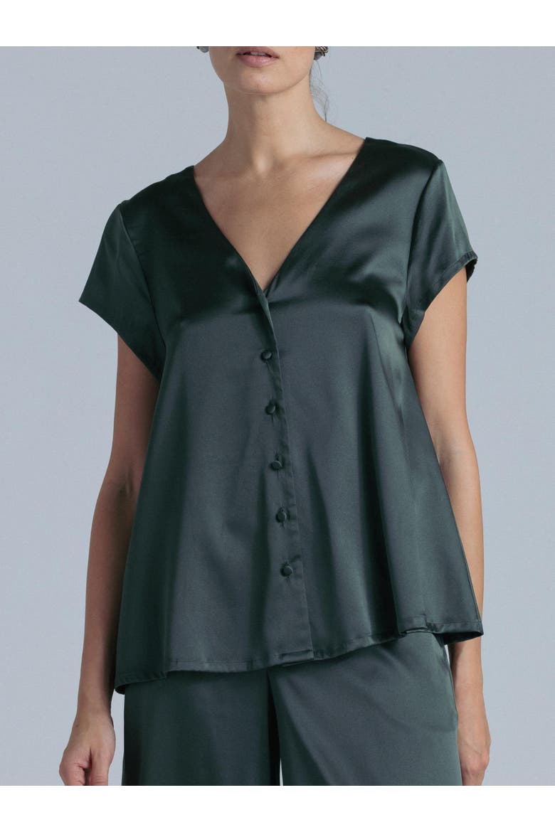 Silk Short Sleeve Shirt, Alternate, color, Rich Green