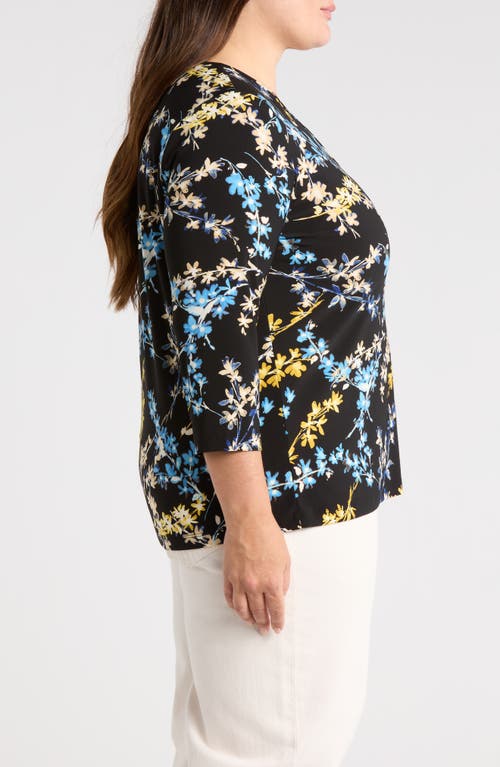 Jones New York Print Keyhole Three-quarter Sleeve Crepe Top In Multi