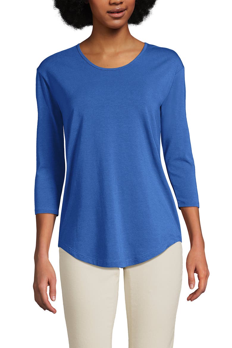 Petite 3/4 Sleeve Lightweight Jersey Shirttail Tee, Main, color, Muted Cobalt Blue