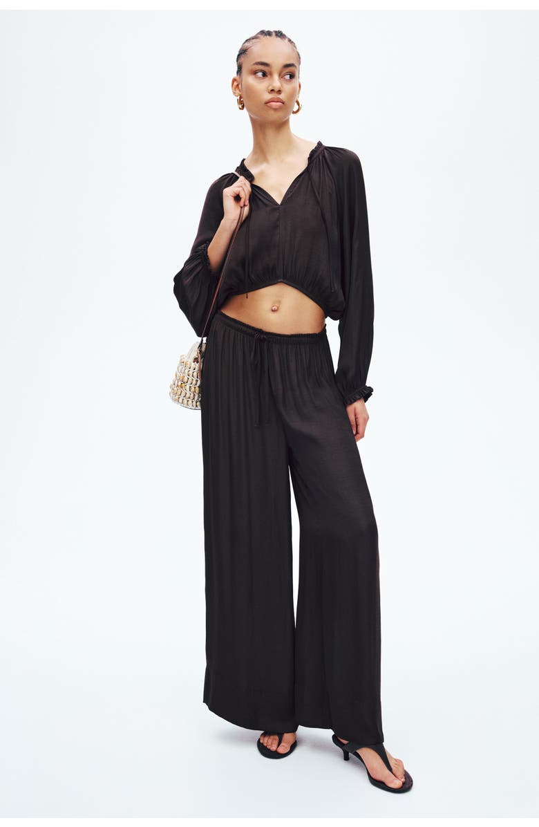 H&M Wide Drawstring Trousers, Alternate, color, Dark Brown