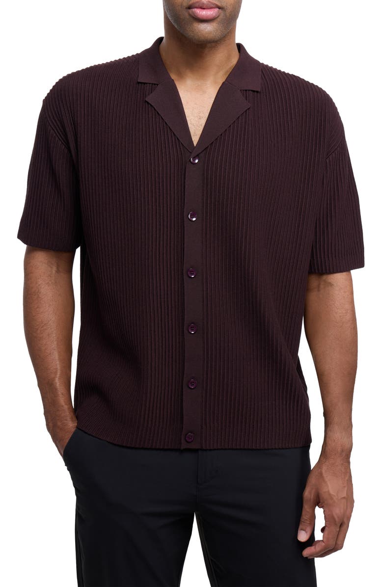 XRAY Ribbed Knit Camp Shirt, Main, color, Brown