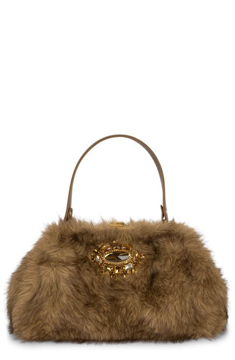 Gabor Faux Fur Satchel Handbag
