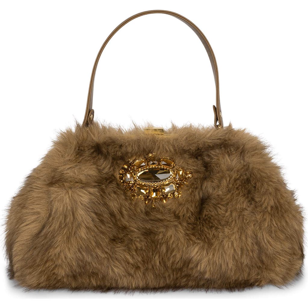 Jeffrey Campbell Gabor Faux Fur Satchel Handbag In Brown