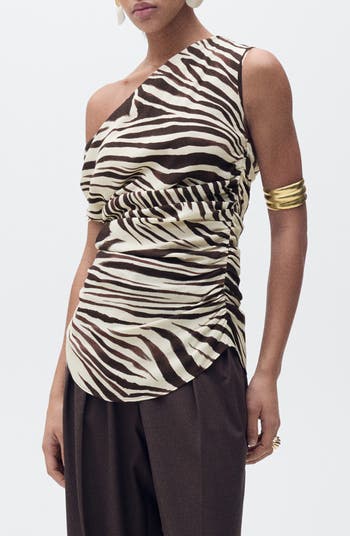 Zebra Draped One-Shoulder Top