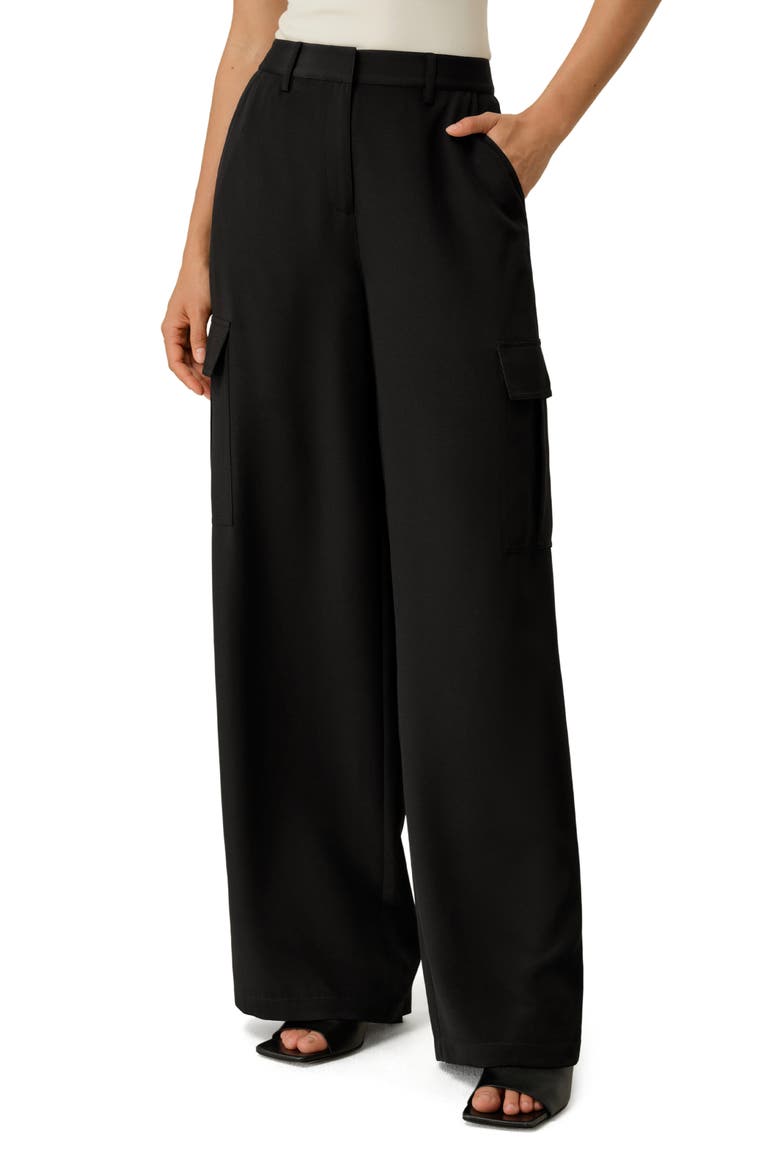 Women's Silk Crepe Cargo Pants, Main, color, Black