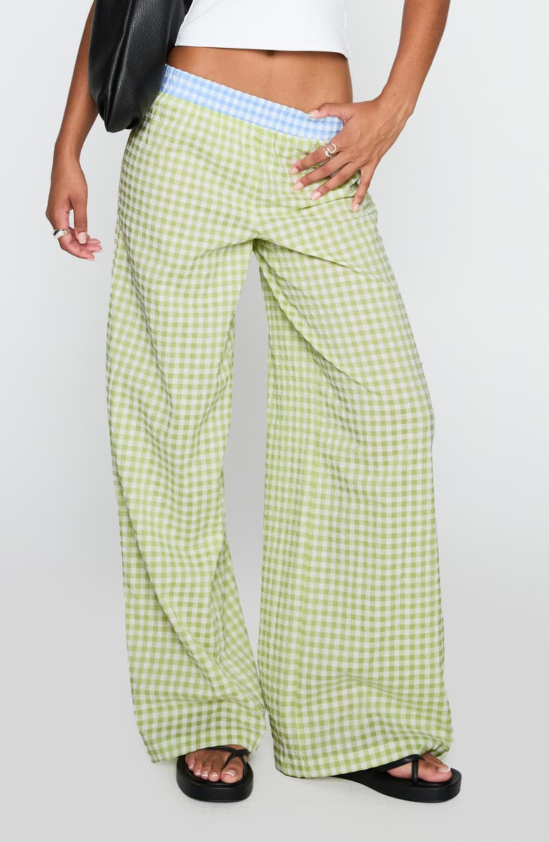 Princess Polly Neevie Check Wide Leg Pants, Main, color, Green