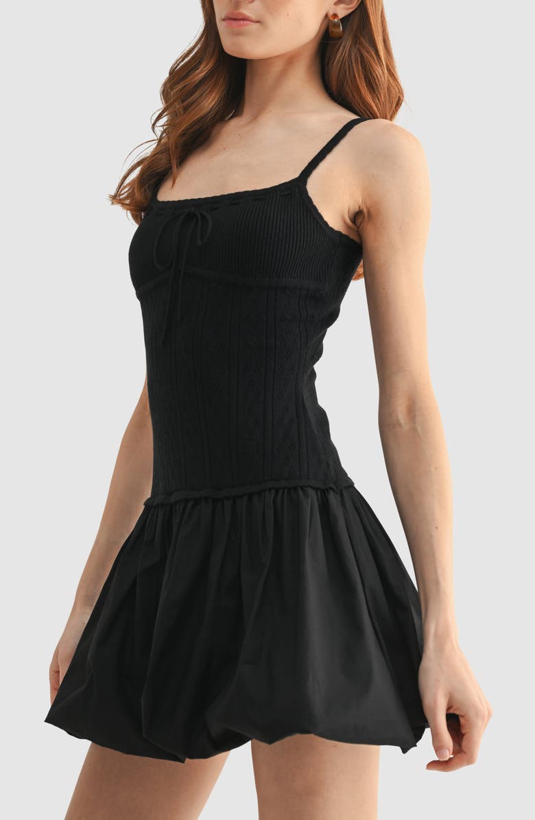 Lush Pointelle Contrast Bubble Hem Minidress, Alternate, color, Black