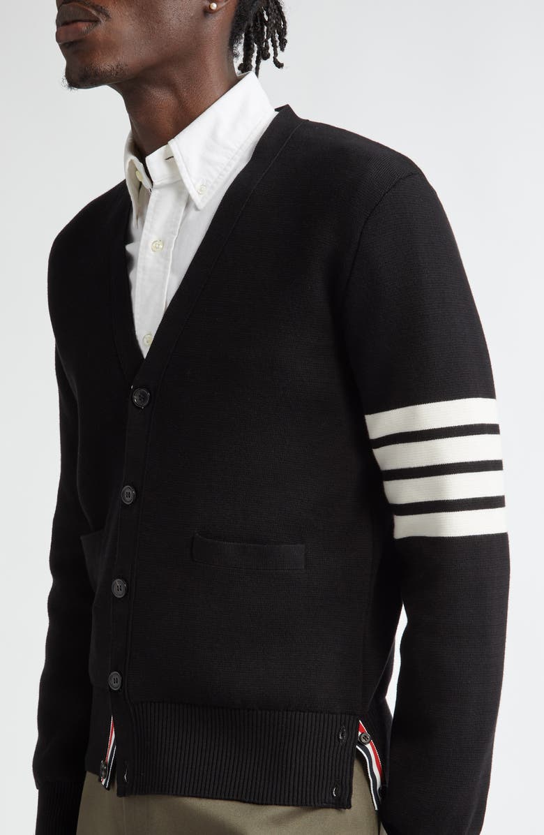 Thom Browne 4-Bar Milano Knit Cardigan, Alternate, color, Black