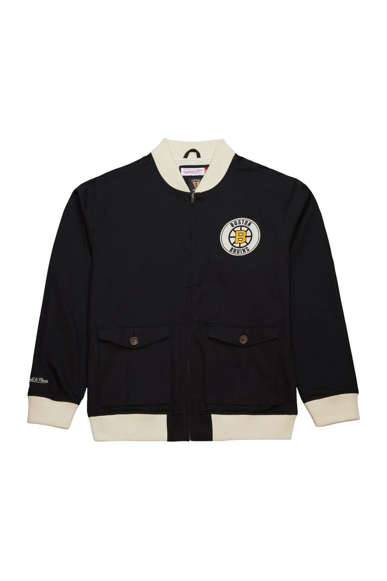 Men's Mitchell & Ness Black Boston Bruins Vintage Coaches Cotton Twill Full-Zip Jacket, Main, color, Black