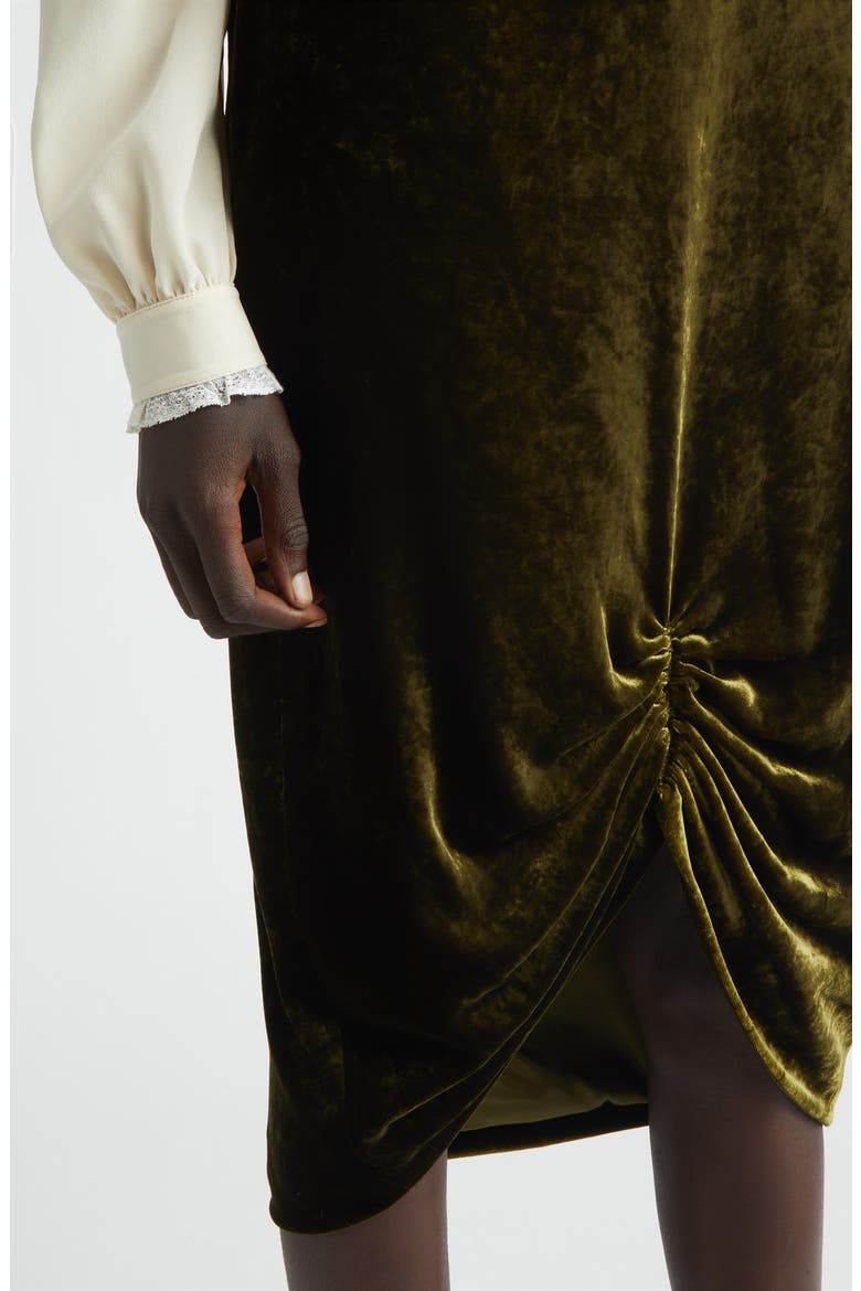 Velvet Midi Skirt, Alternate, color, ARMY GREEN