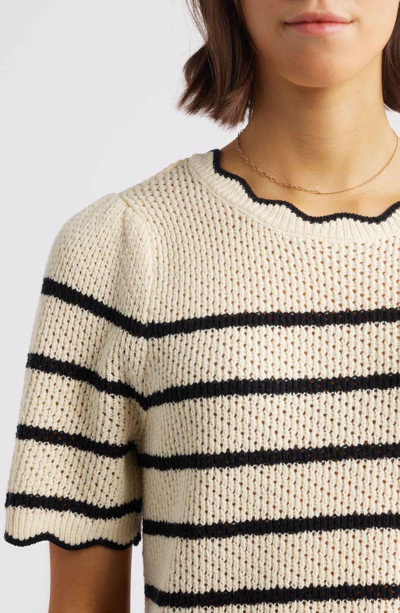 Wit & Wisdom Stripe Scallop Edge Short Sleeve Sweater, Alternate, color, 