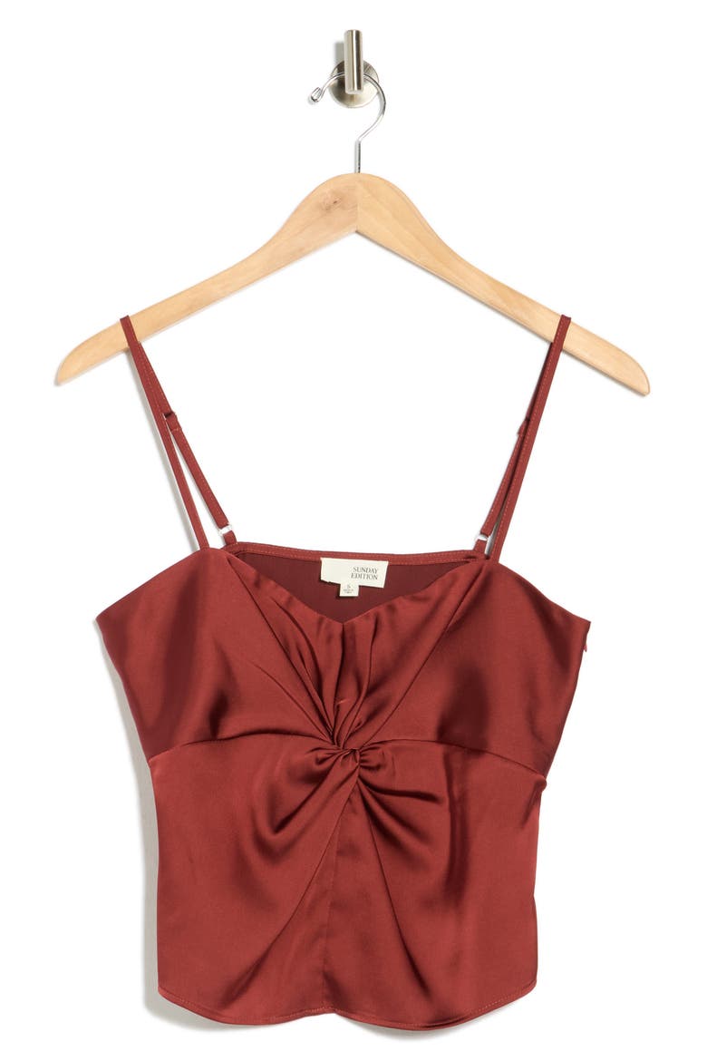 Twist Front Satin Camisole, Alternate, color, WINE