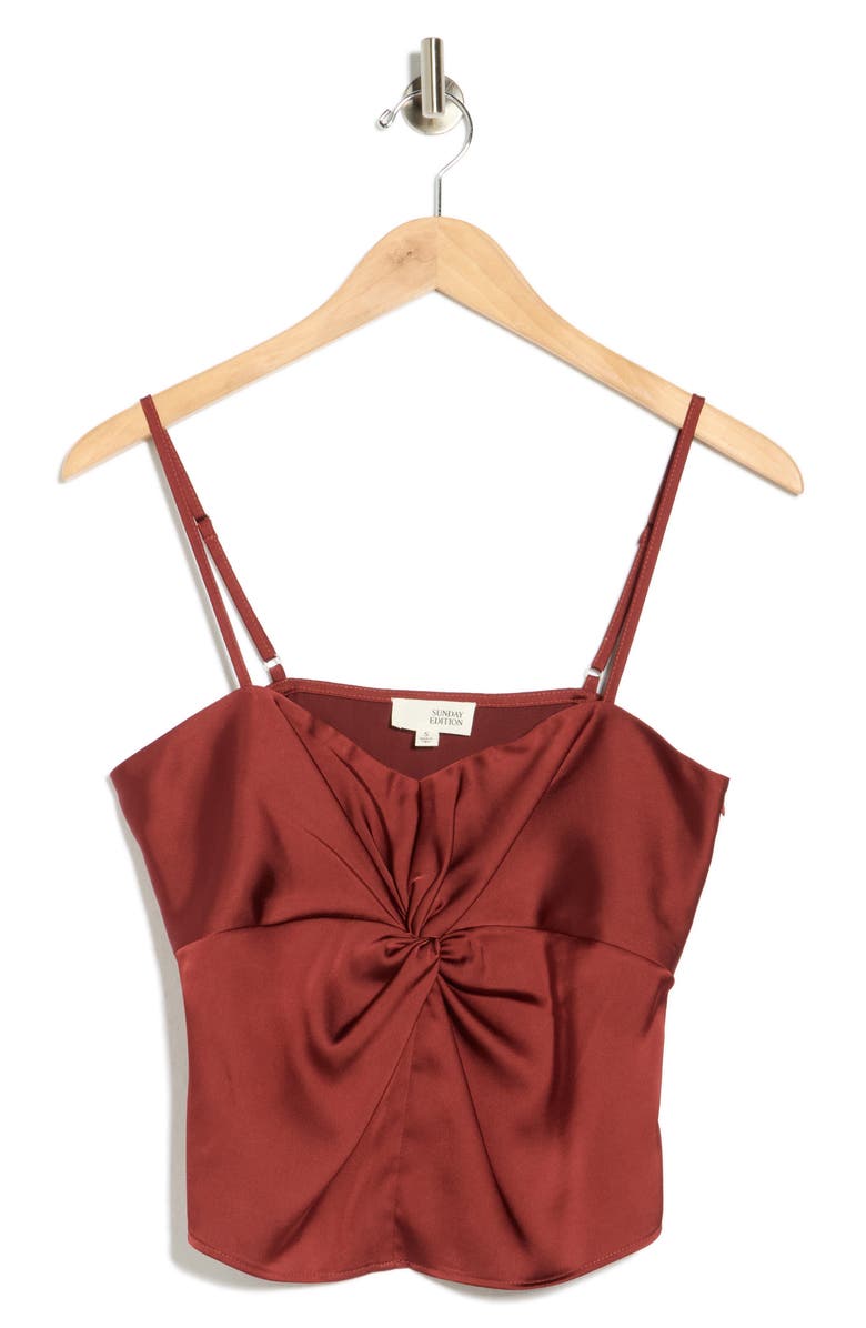 SUNDAY EDITION Twist Front Satin Camisole, Alternate, color, Wine