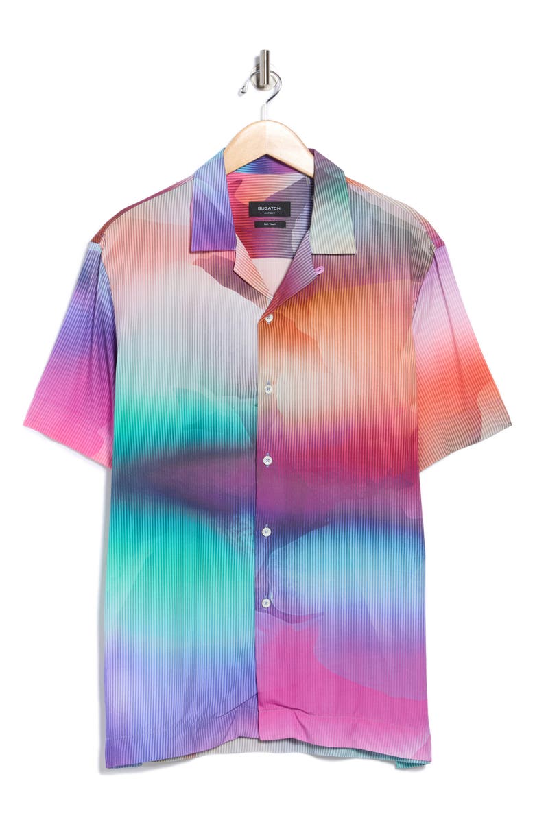 Bugatchi Jackson Pinstripe Camp Shirt, Alternate, color, Paradise