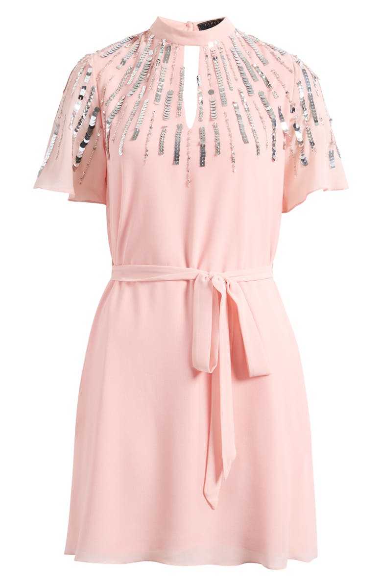 Lipsy Sequin Embellished Cutout Tie Waist Dress, Alternate, color, Pink