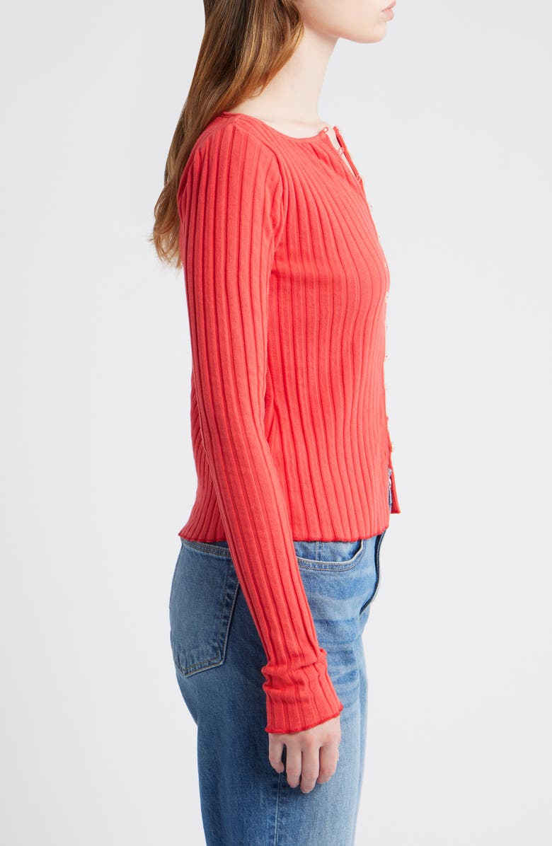 Free People Tilly Rib Long Sleeve Button-Up Top, Alternate, color, High Risk Red