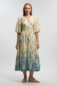 Karen Millen Floral Puff Sleeve Midi Dress