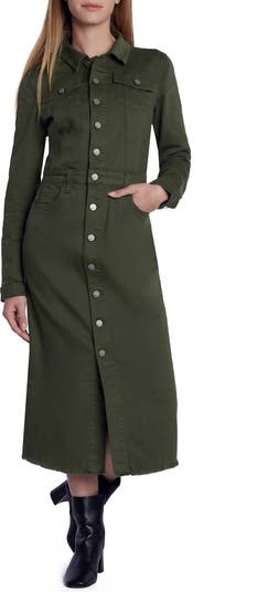 white christmas dresses Women's Piece Dyed Denim Dress with Frayed Hem – Wash Lab – washlabshop