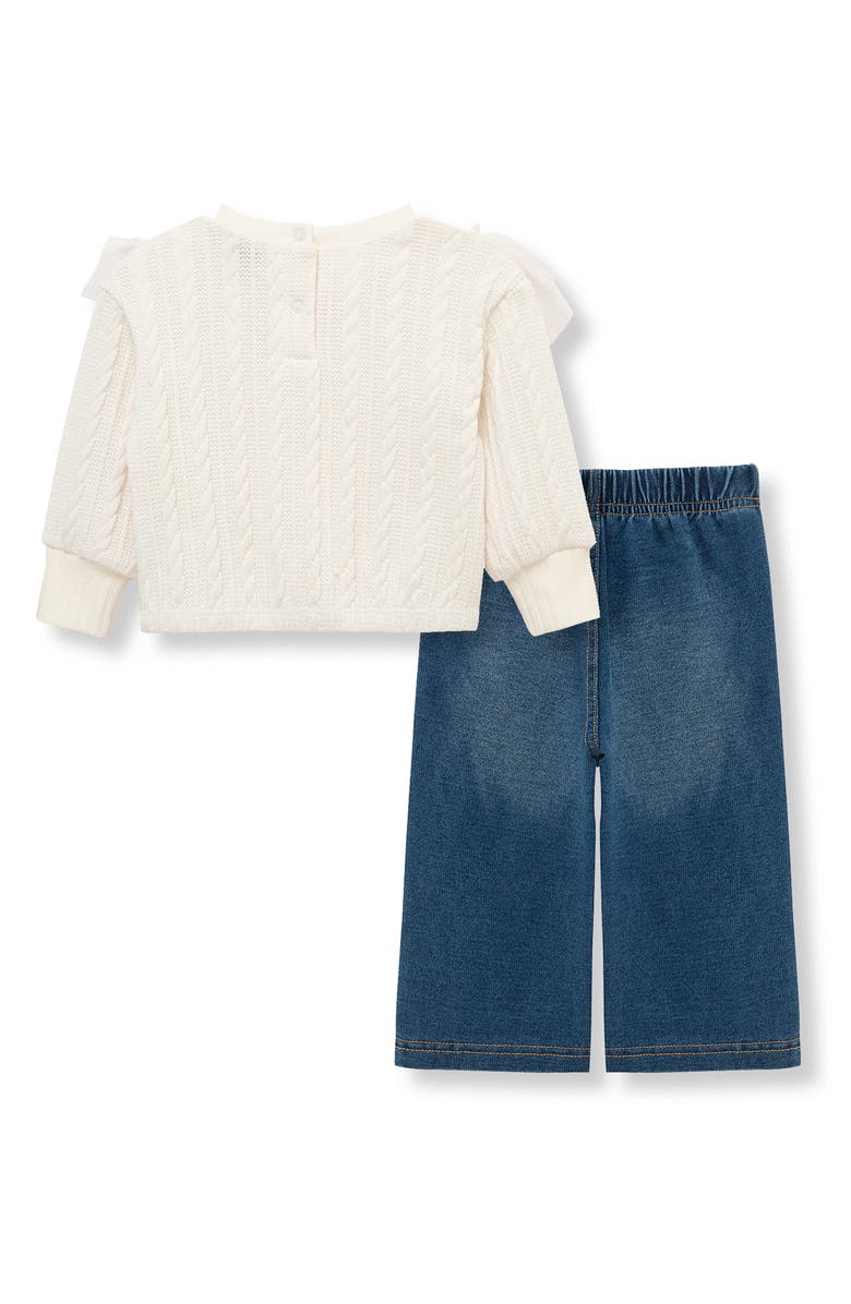 Habitual Kids Tulle Ruffle Cable Knit Sweater & Knit Pants Set, Alternate, color, Off-White