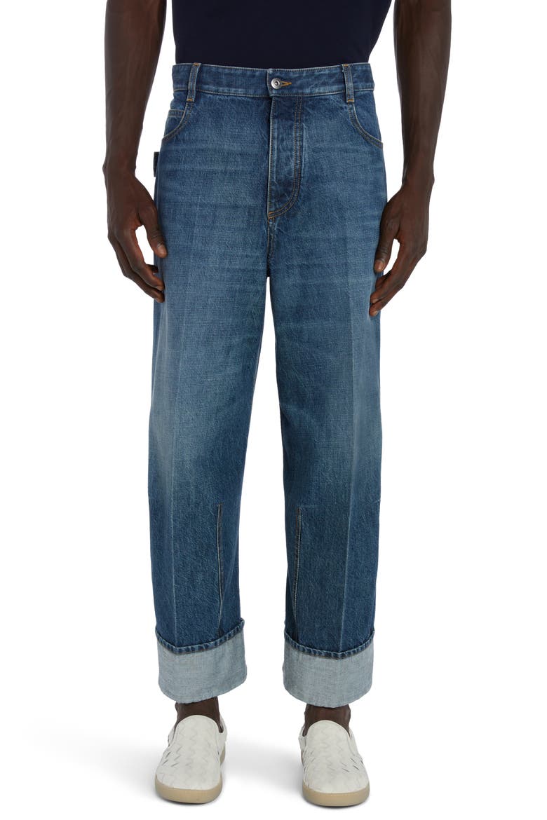Curved Nonstretch Denim Jeans, Main, color, MID BLUE