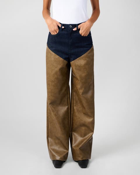 Mid Rise Straight Leg Two Toned Pants