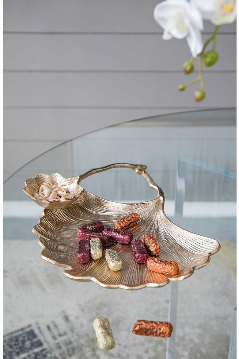 Double Ginko Leaf Trinket Tray, Alternate, color, GOLD