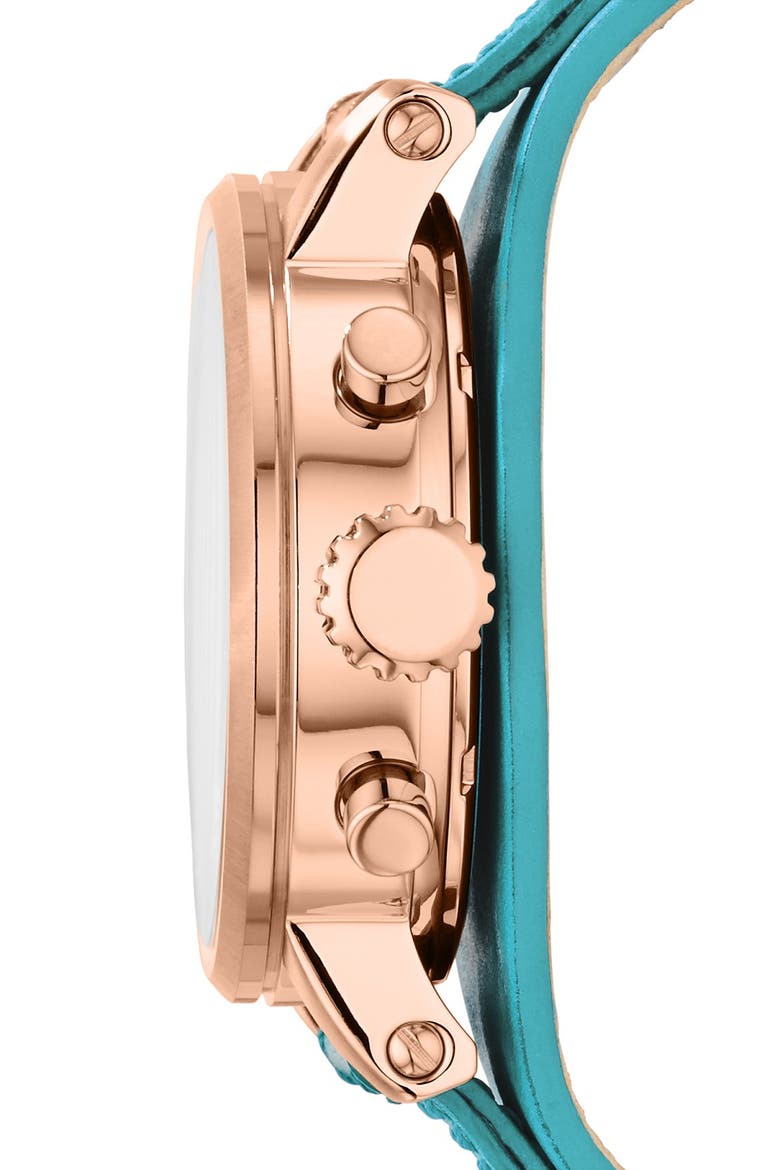 'Original Boyfriend' Chronograph Leather Strap Watch, 38mm, Alternate, color, BLUE/ ROSE GOLD