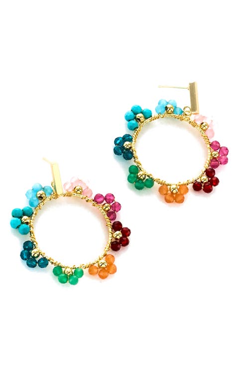 Multi Beaded Flower Circle Drop Earrings
