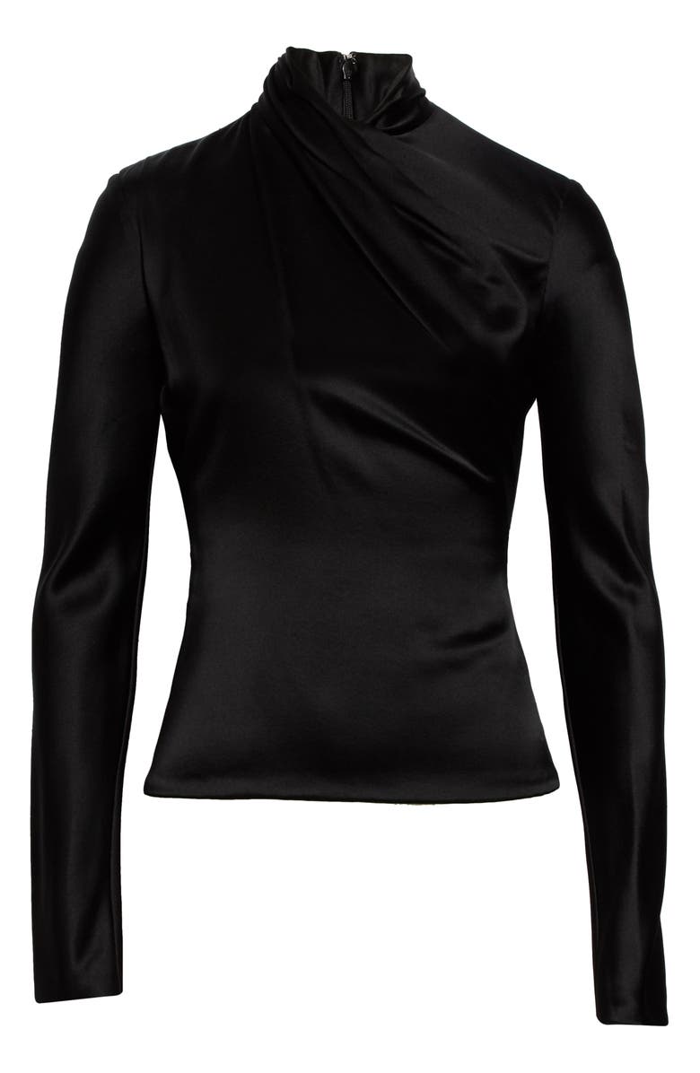 Brandon Maxwell Drape High Neck Long Sleeve Silk Blouse, Alternate, color, 