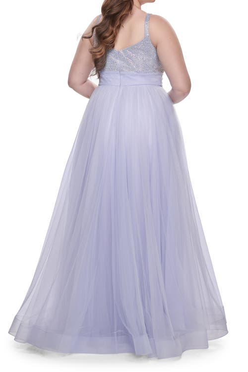 La Femme A-line Plus Size Prom Dress With Rhinestone Bodice