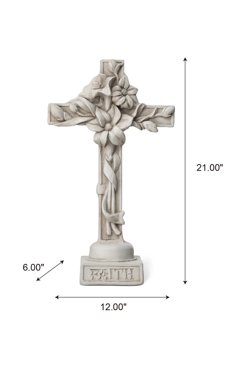 Glitzhome 13.75"H MGO Holy Christian Cross with Lily Garden Statue, Alternate, color, White