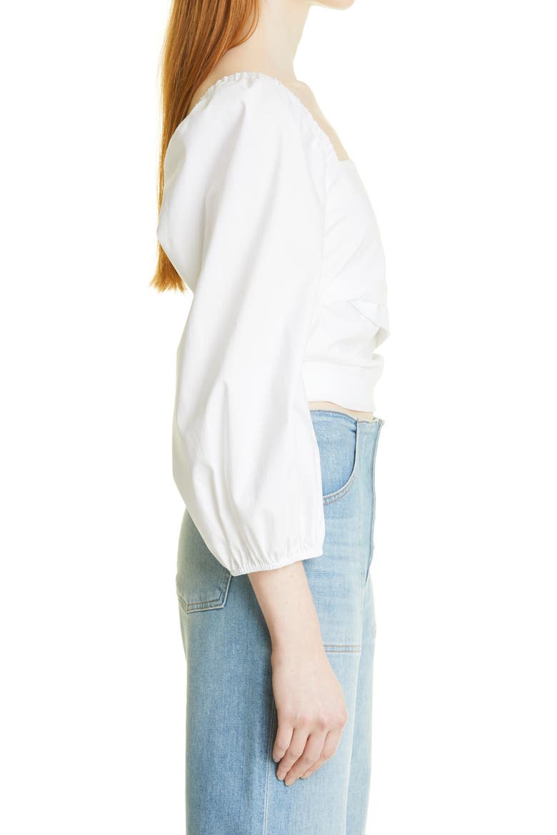 Kayla Puff Sleeve Square Neck Cotton Blend Top, Alternate, color, WHITE