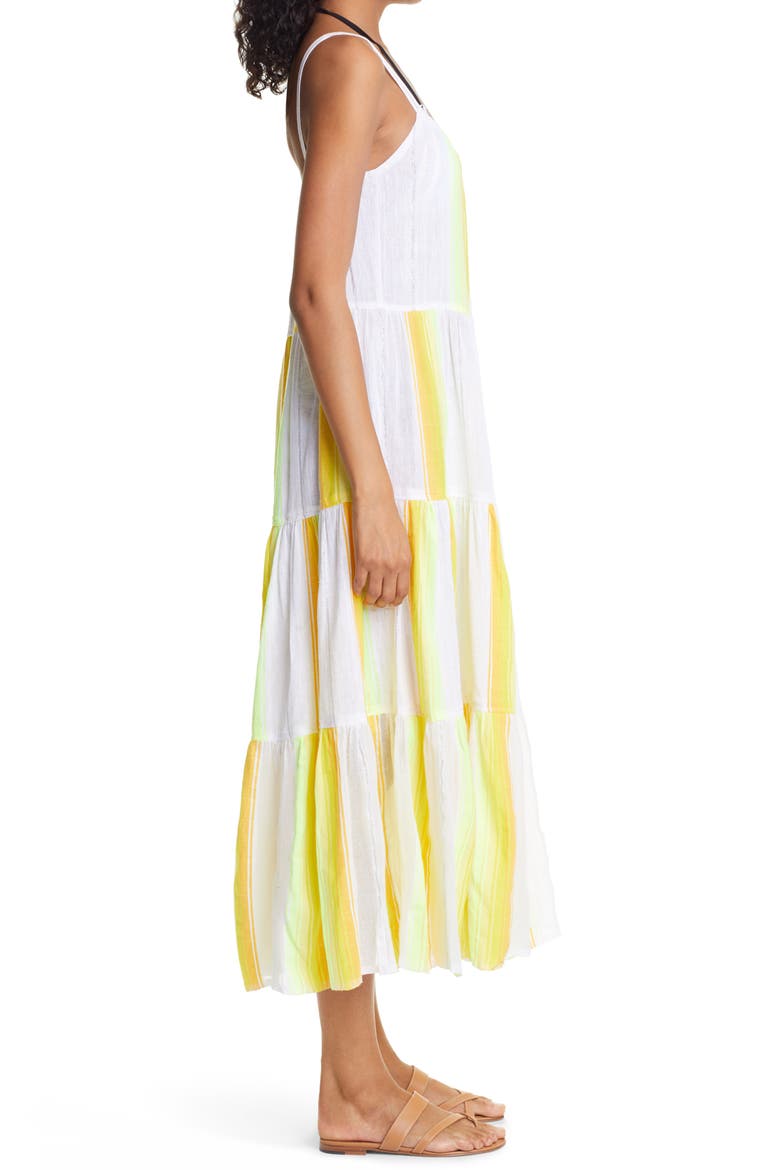 Mazaa Cascade Stripe Tiered Midi Cover-Up Dress, Alternate, color, YELLOW
