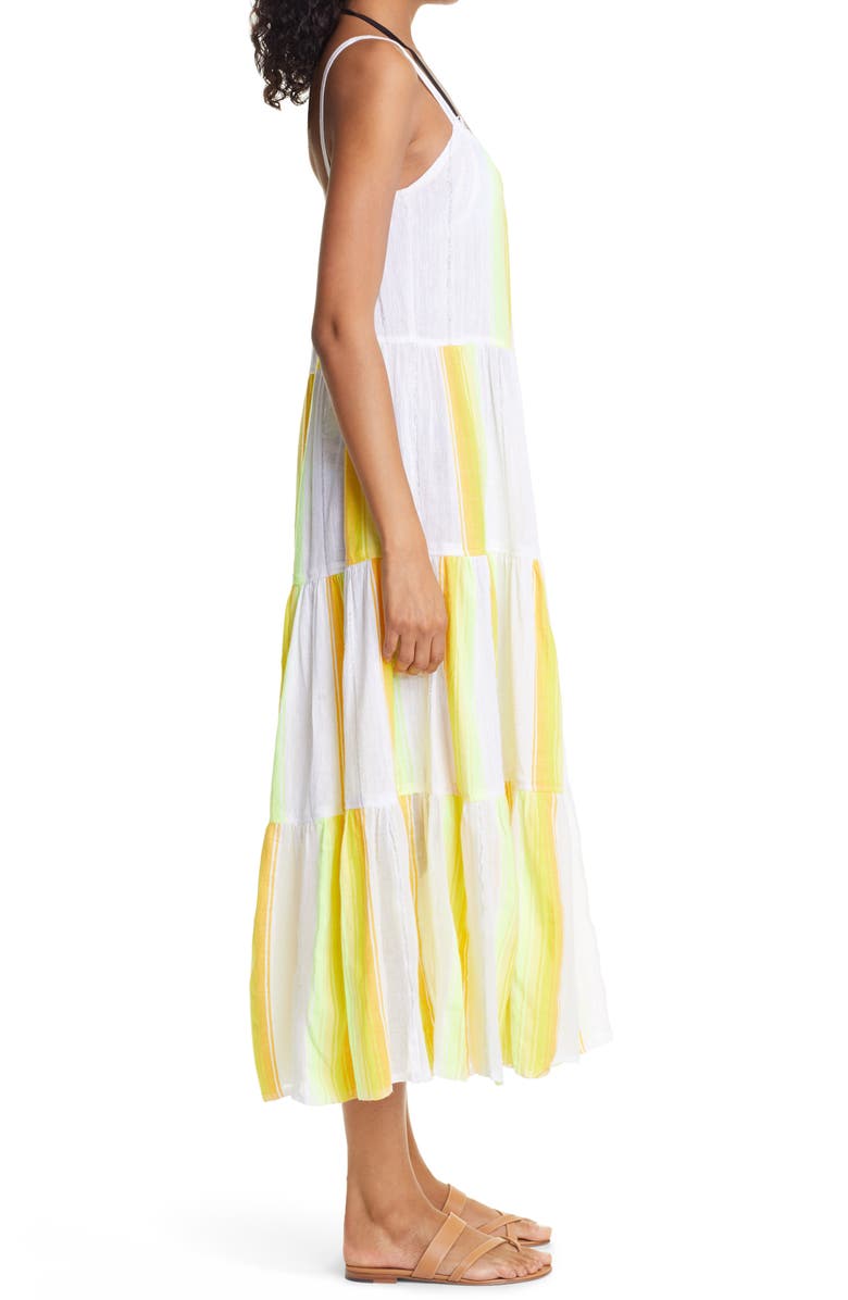 lemlem Mazaa Cascade Stripe Tiered Midi Cover-Up Dress, Alternate, color, 