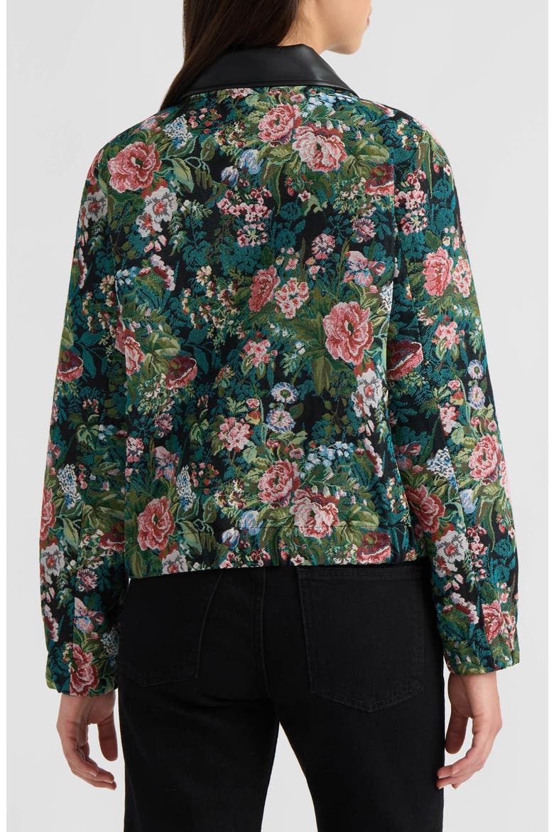 Floral Tapestry Faux Leather Collar Bomber Jacket, Alternate, color, BLACK FLORAL